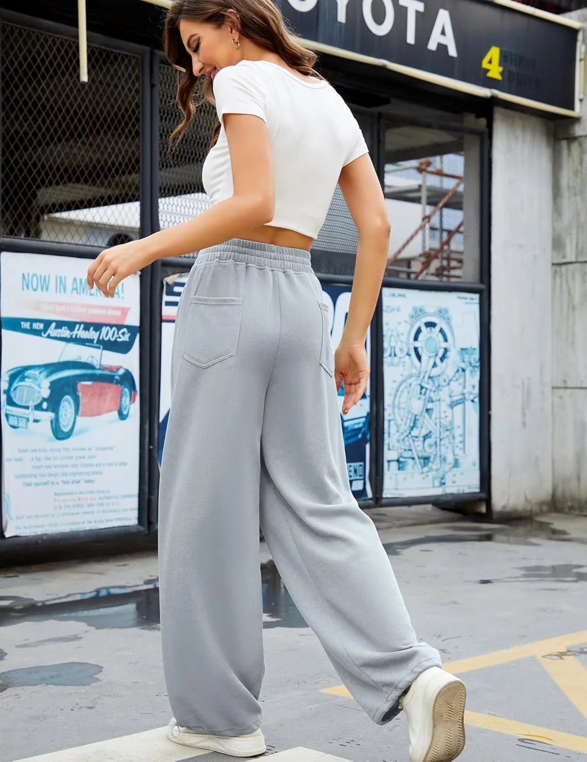 Women Baggy Sweatpants Casual Wide Leg Drawstring Athletic Fit Joggers Lounge Pants Trousers with Pockets