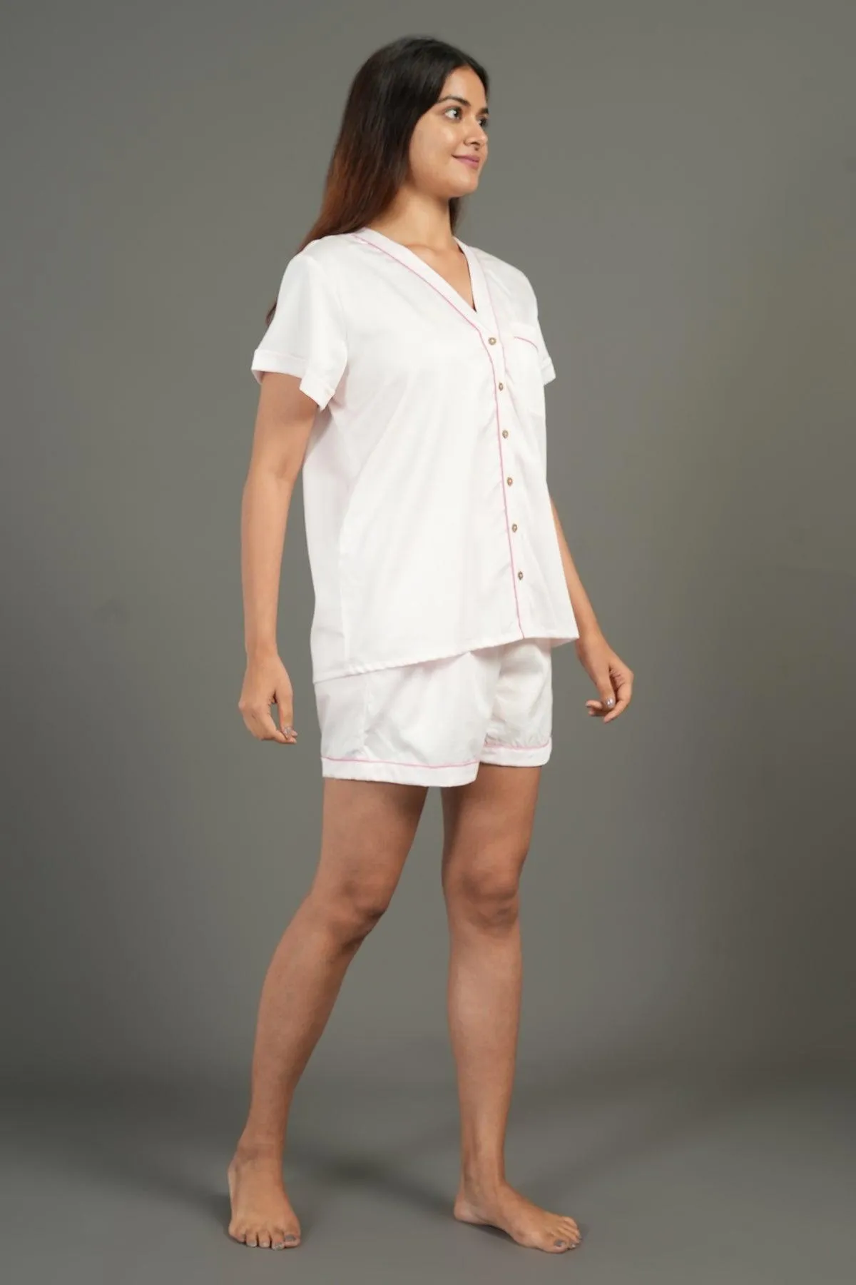 Women Cotton Night suit Shirt and Shorts Co-ord Set I Night Wear | Lounge Wear Set I Solid Colours