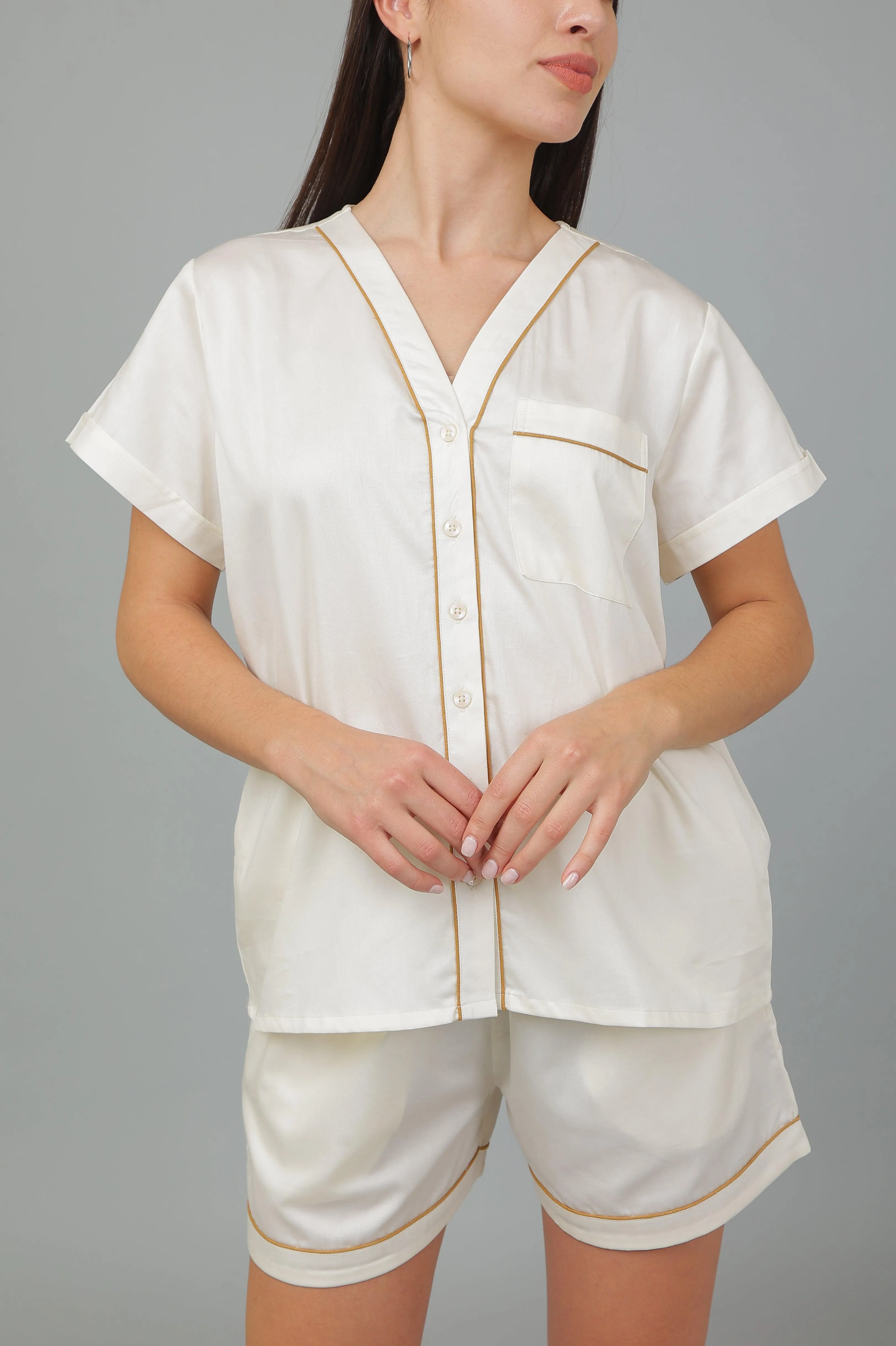 Women Cotton Night suit Shirt and Shorts Co-ord Set I Night Wear | Lounge Wear Set I Solid Colours