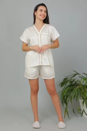 Women Cotton Night suit Shirt and Shorts Co-ord Set I Night Wear | Lounge Wear Set I Solid Colours