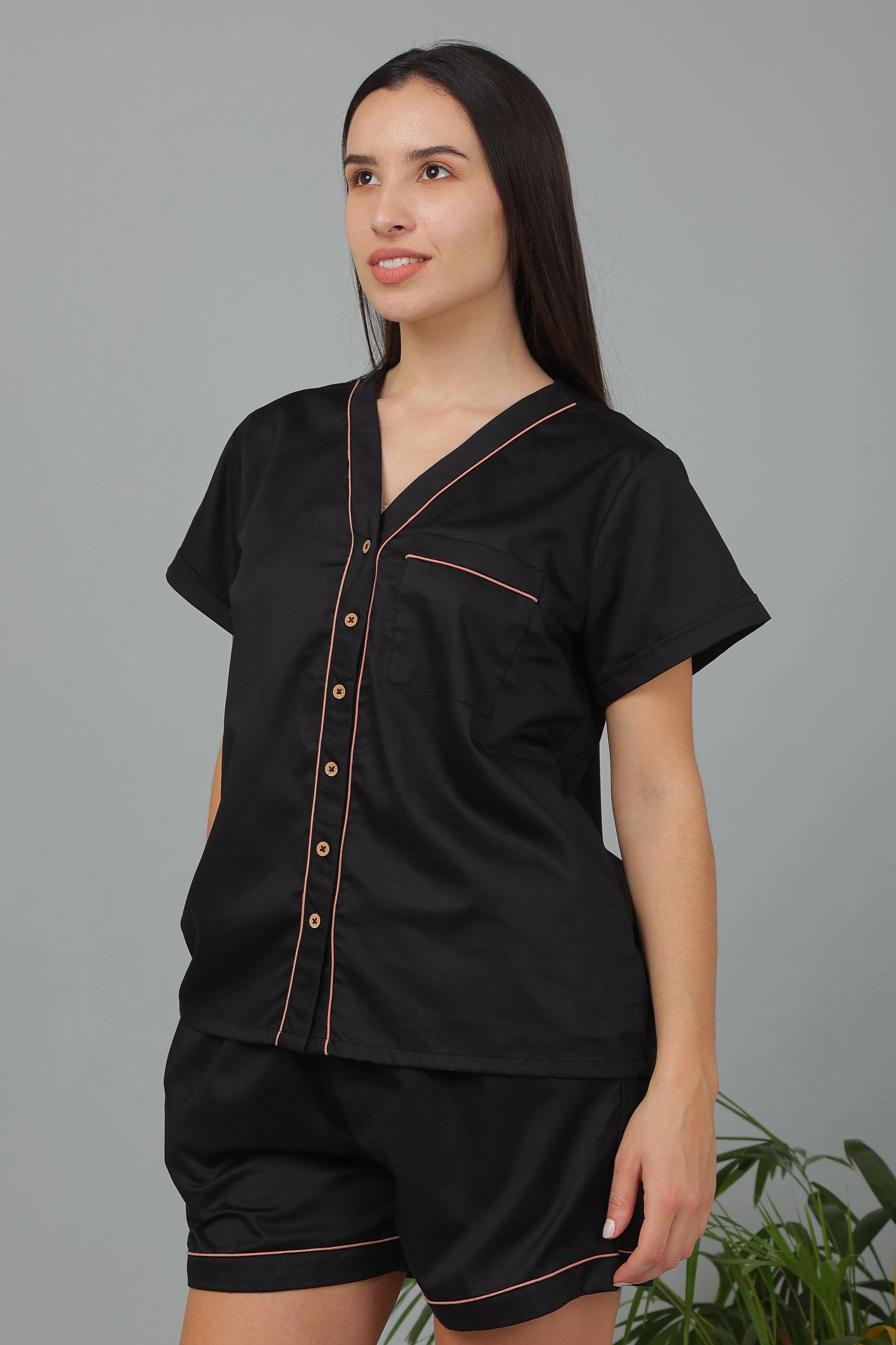 Women Cotton Night suit Shirt and Shorts Co-ord Set I Night Wear | Lounge Wear Set I Solid Colours