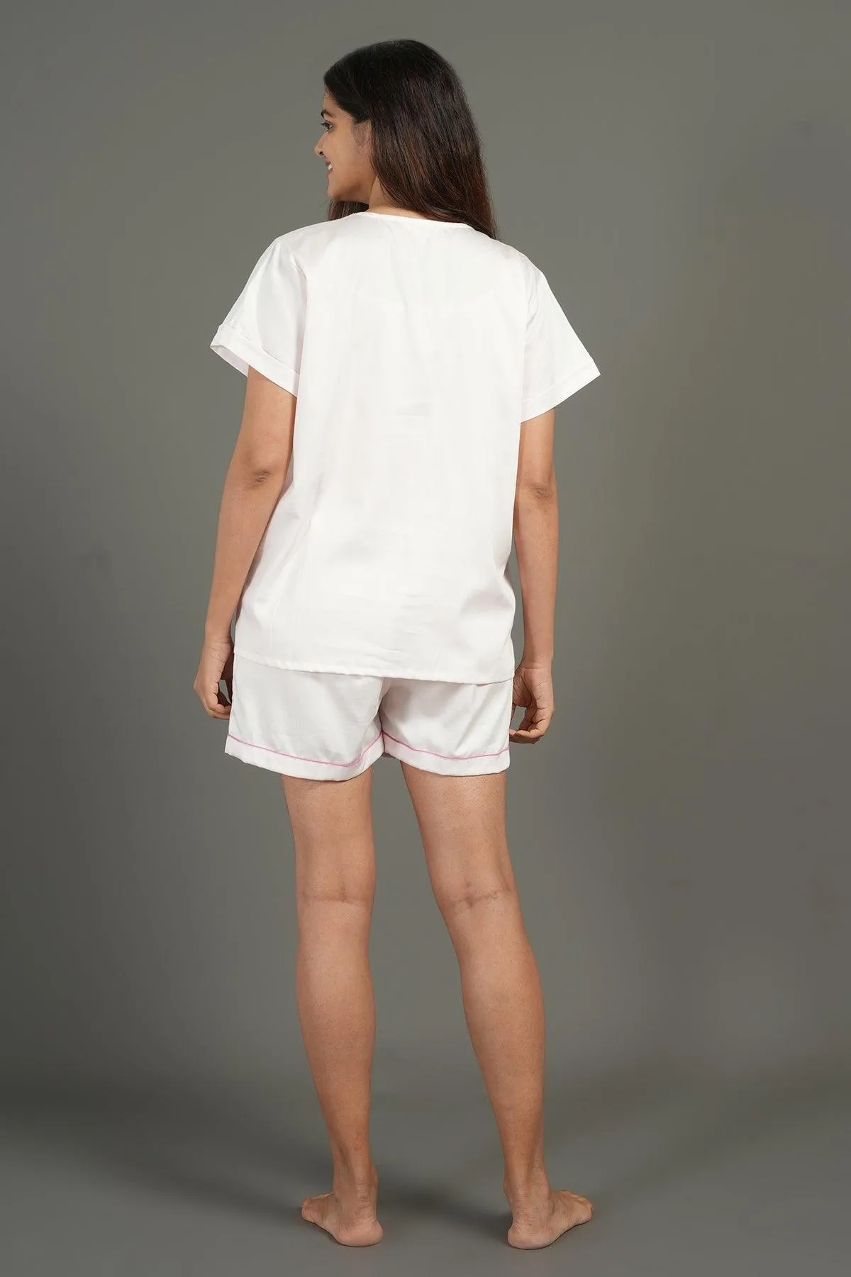 Women Cotton Night suit Shirt and Shorts Co-ord Set I Night Wear | Lounge Wear Set I Solid Colours
