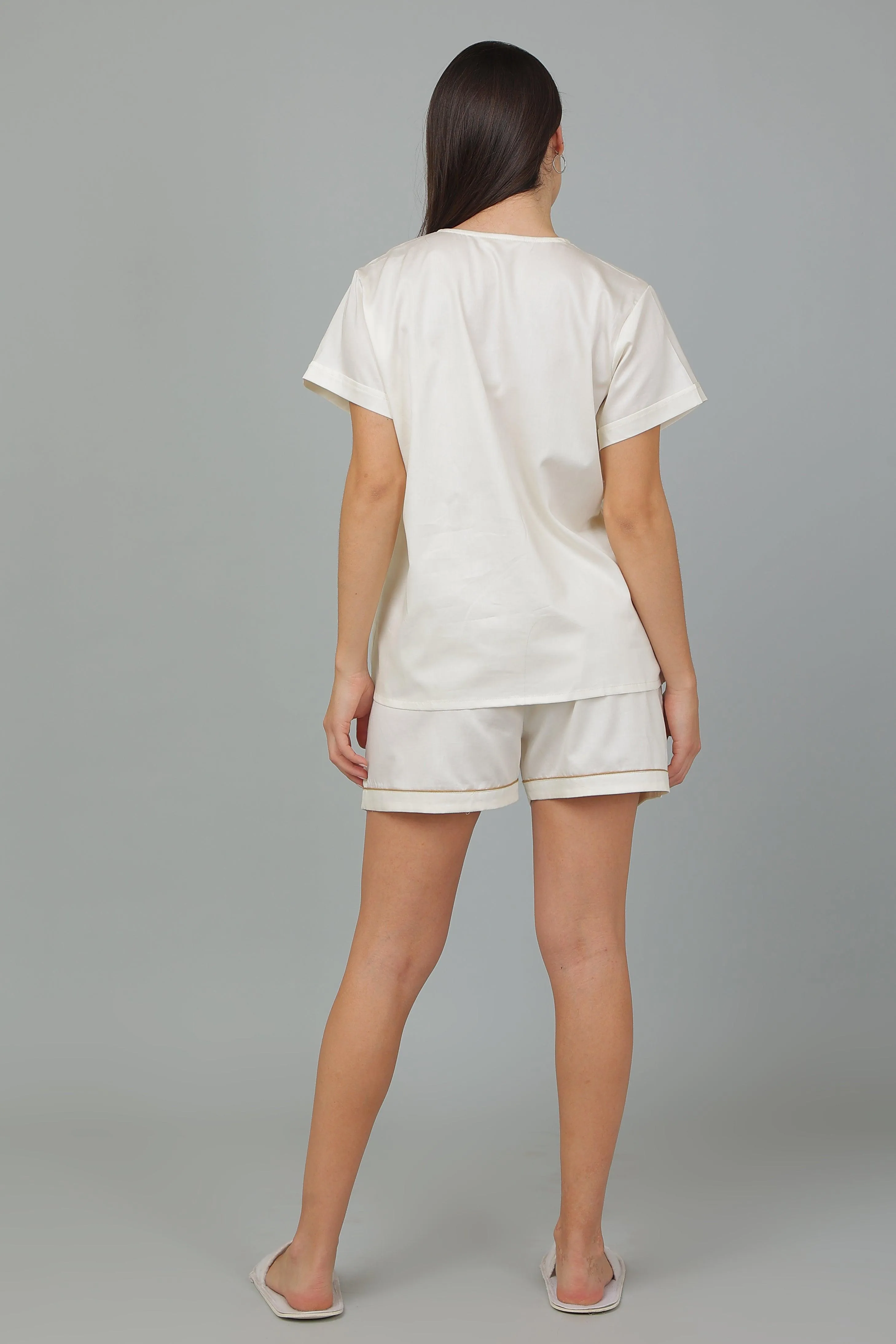 Women Cotton Night suit Shirt and Shorts Co-ord Set I Night Wear | Lounge Wear Set I Solid Colours