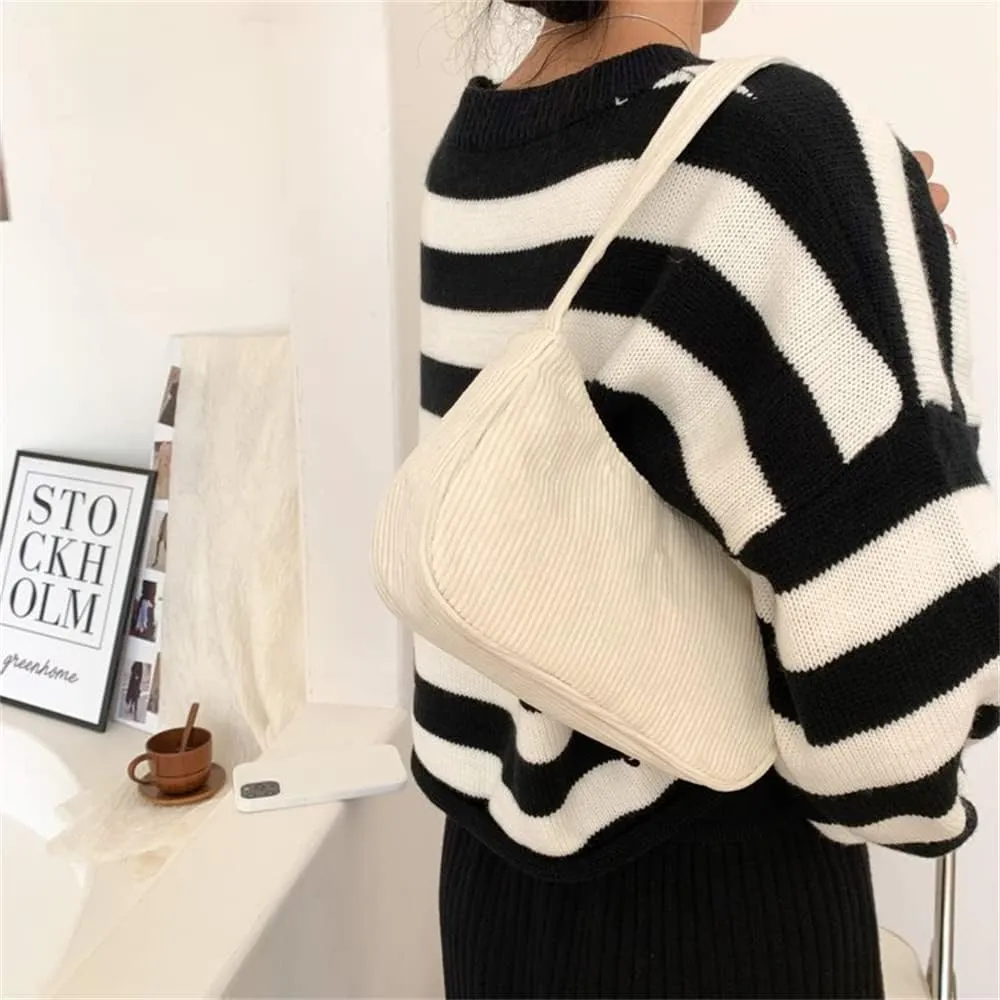Women Y2k Handbags Corduroy Underarm Bag Casual Women Shoulder Bags Solid Color Zipper Female Handbag