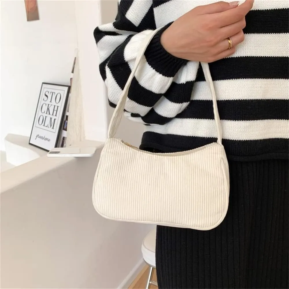Women Y2k Handbags Corduroy Underarm Bag Casual Women Shoulder Bags Solid Color Zipper Female Handbag