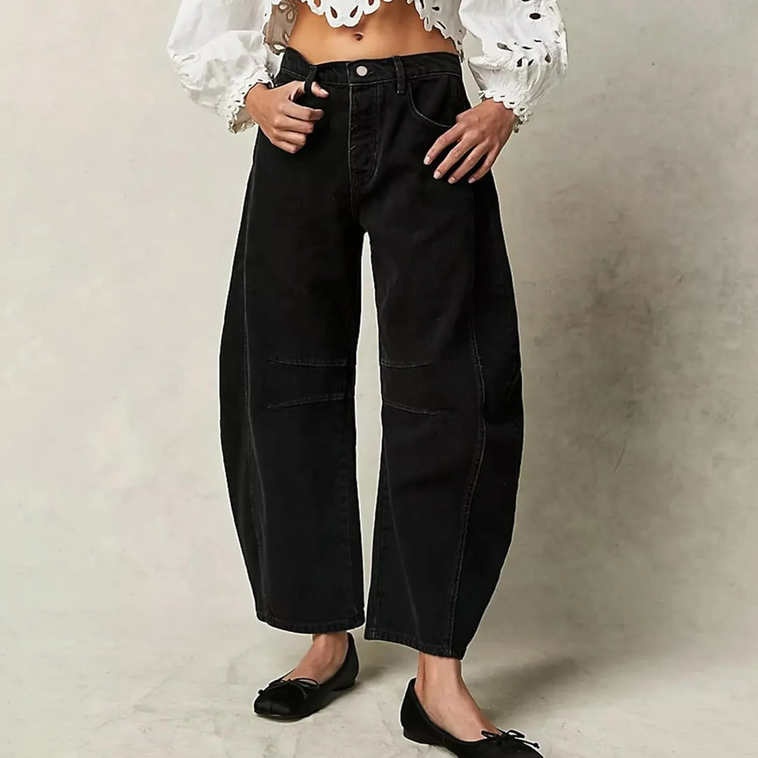 Womens Baggy Mid Waist Jeans Loose Straight Wide Leg Boyfriend Jeans Casual Denim Pants with Pockets Pants Y2K