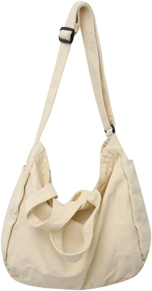 Women's Canvas Crossbody Bag Large Shoulder Bag Solid Color Casual Messenger Bag Travel Handbag Unisex