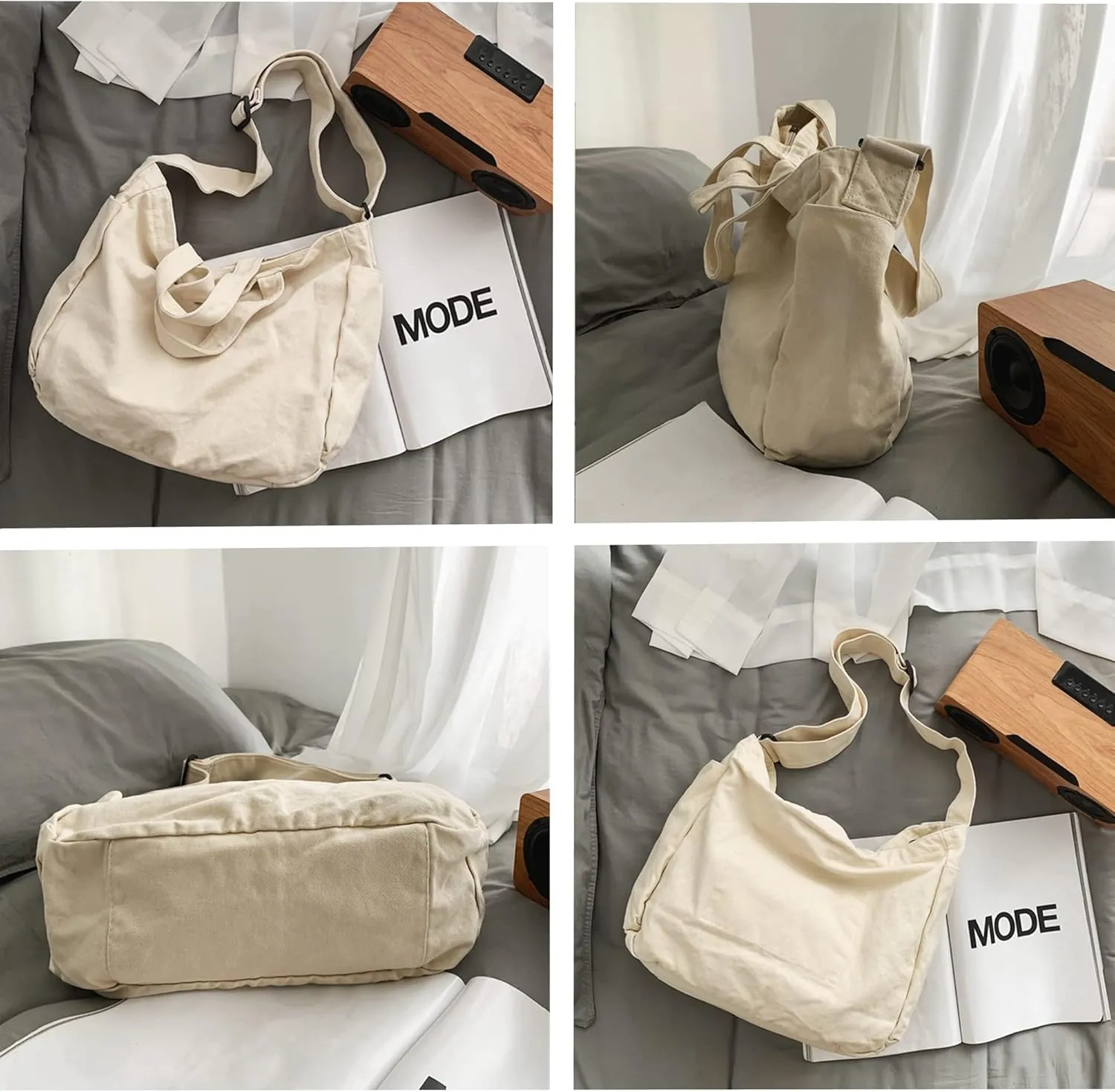 Women's Canvas Crossbody Bag Large Shoulder Bag Solid Color Casual Messenger Bag Travel Handbag Unisex