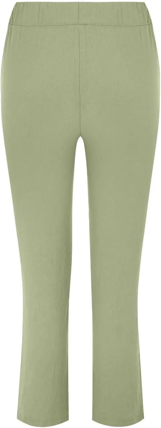 Women's Cotton Linen Summer Palazzo Pants Flowy Wide Leg Beach Trousers Pockets Lounge Plain Drawstring Trousers