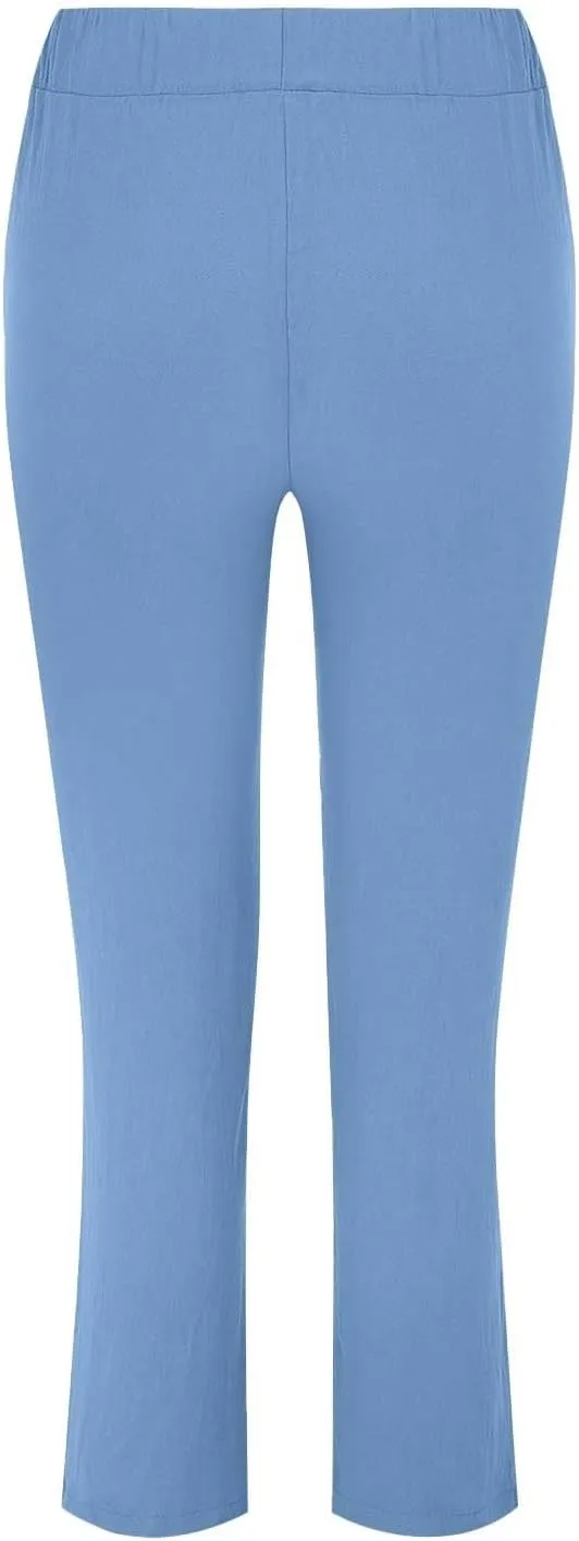 Women's Cotton Linen Summer Palazzo Pants Flowy Wide Leg Beach Trousers Pockets Lounge Plain Drawstring Trousers