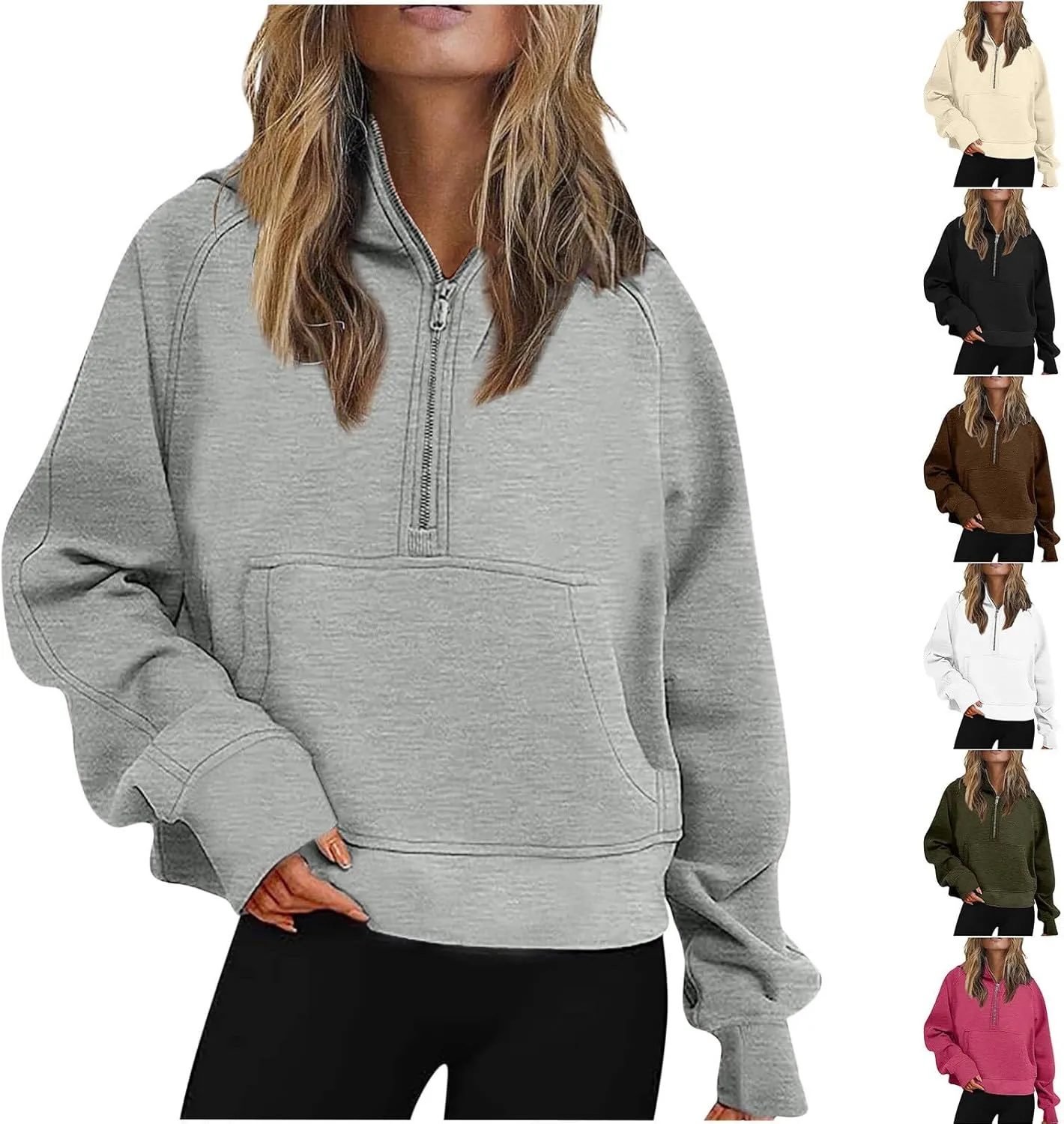 Womens Fall Fashion 2023 Long Sleeve Sweatshirts Cropped Pullover Fleece Quarter Zipper Hoodies Fall Outfits Clothes