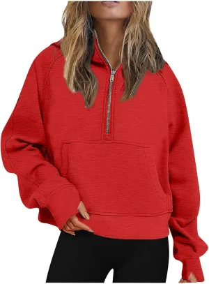 Womens Fall Fashion 2023 Long Sleeve Sweatshirts Cropped Pullover Fleece Quarter Zipper Hoodies Fall Outfits Clothes