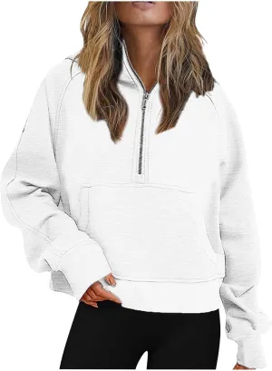 Womens Fall Fashion 2023 Long Sleeve Sweatshirts Cropped Pullover Fleece Quarter Zipper Hoodies Fall Outfits Clothes