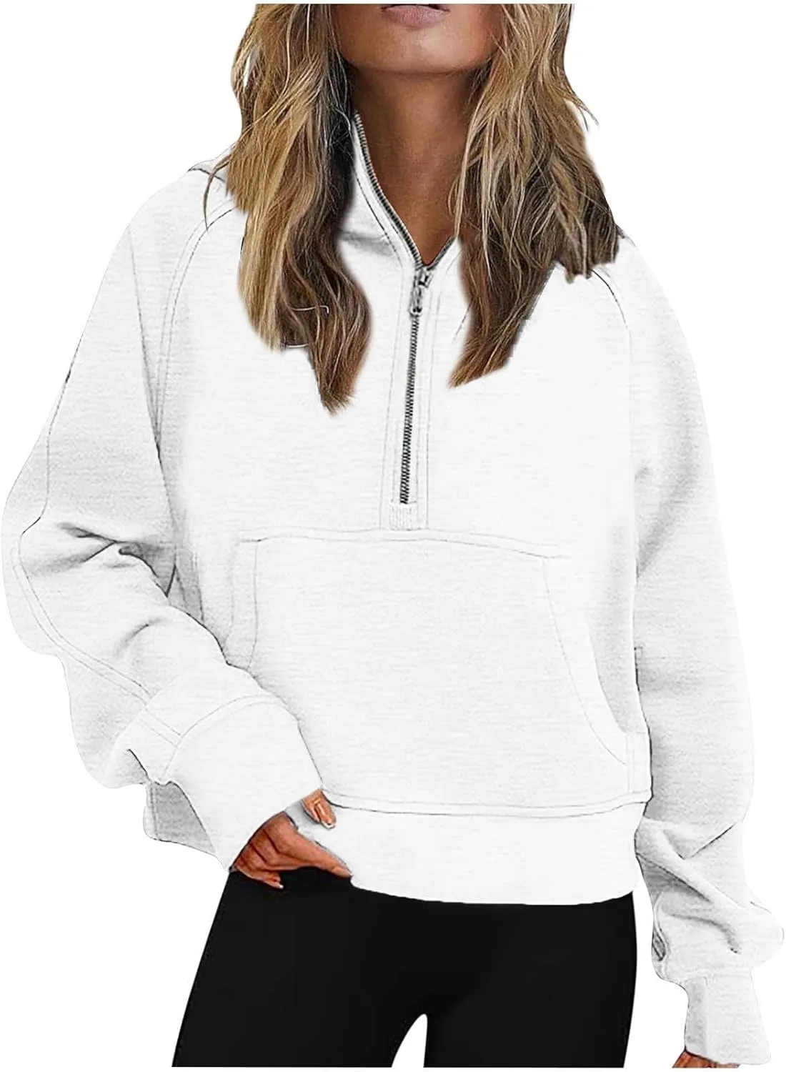 Womens Fall Fashion 2023 Long Sleeve Sweatshirts Cropped Pullover Fleece Quarter Zipper Hoodies Fall Outfits Clothes