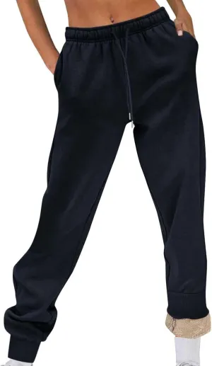 Women's Fleece Lined Sweatpants Joggers Pants Lounge Cotton Comfort Trousers Drawstring Sweatpants Plain Tracksuit
