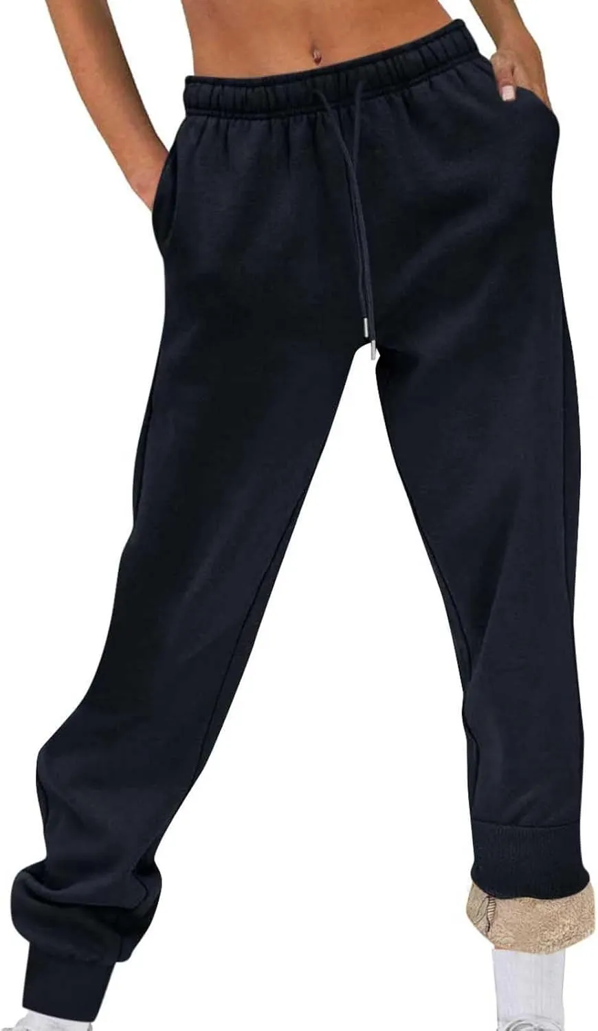 Women's Fleece Lined Sweatpants Joggers Pants Lounge Cotton Comfort Trousers Drawstring Sweatpants Plain Tracksuit