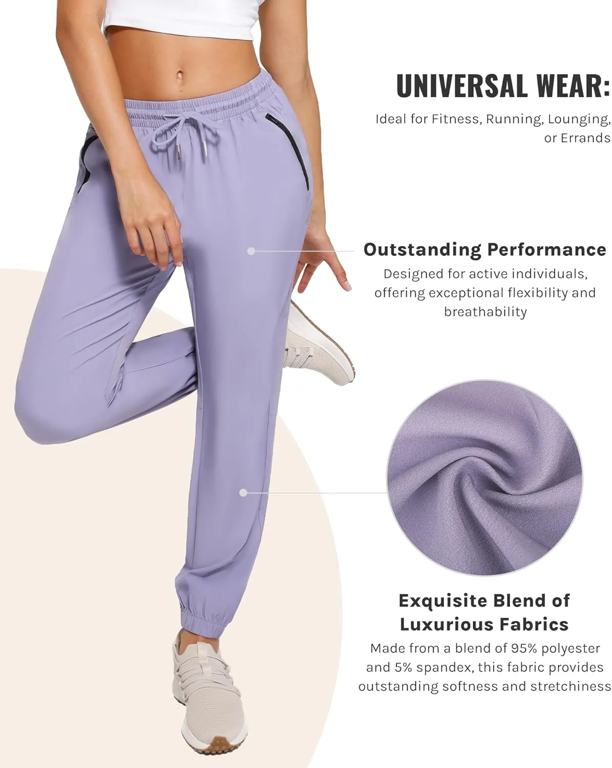 Womens Golf Pants Quick Dry Ultra Light Stretch Pockets Soft Workout Pants for Travel with Inside Drawstrings