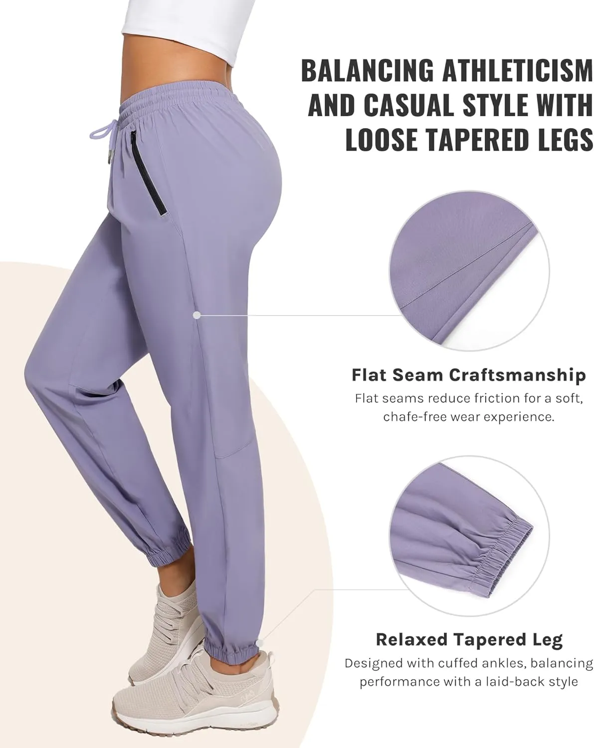 Womens Golf Pants Quick Dry Ultra Light Stretch Pockets Soft Workout Pants for Travel with Inside Drawstrings