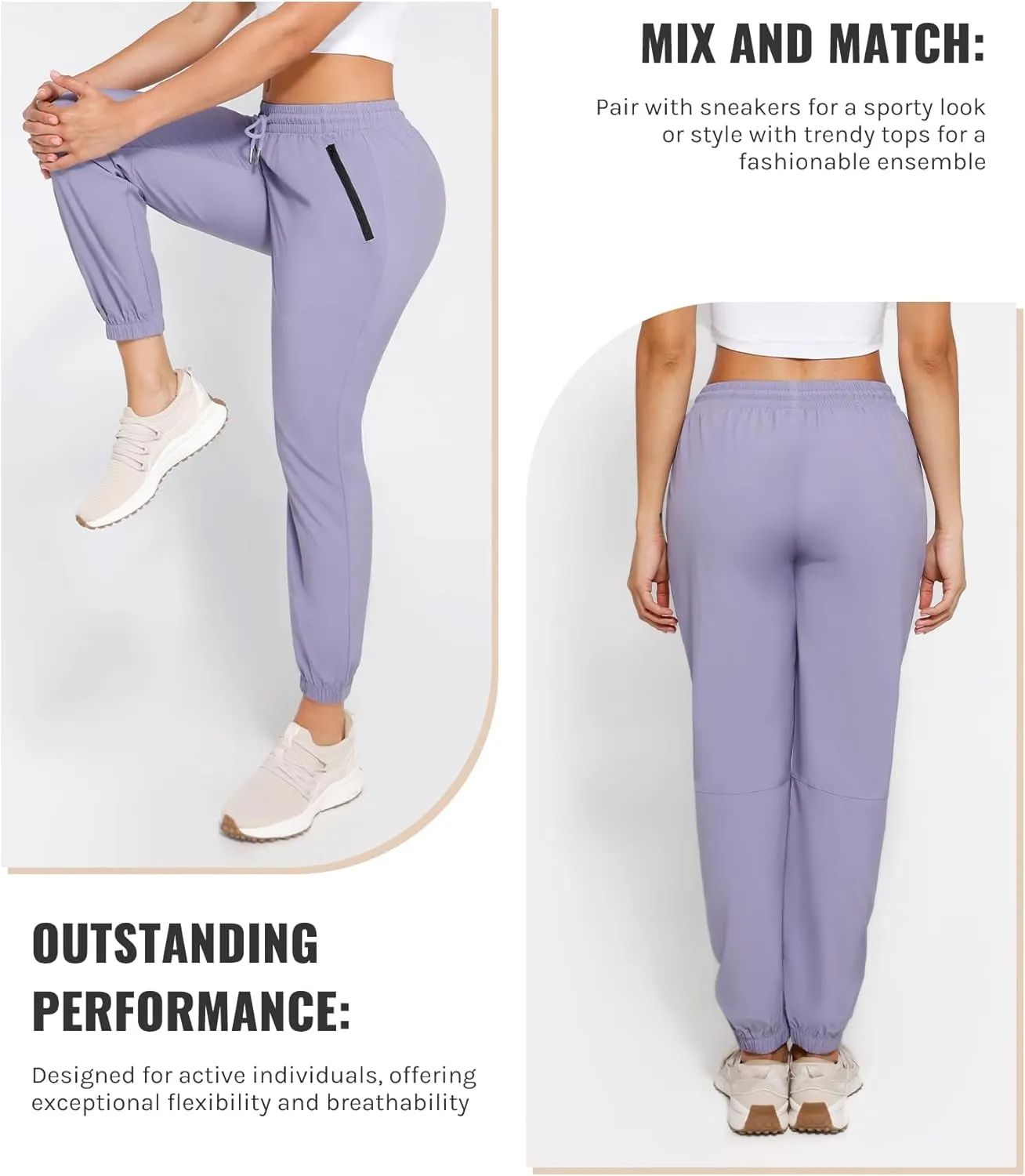 Womens Golf Pants Quick Dry Ultra Light Stretch Pockets Soft Workout Pants for Travel with Inside Drawstrings