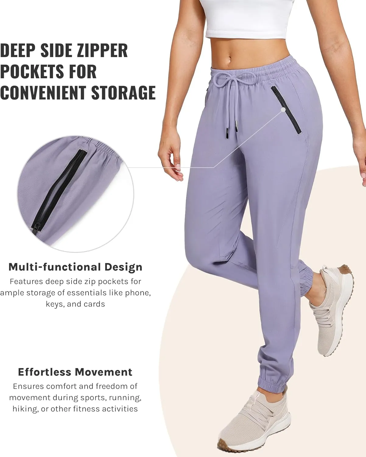 Womens Golf Pants Quick Dry Ultra Light Stretch Pockets Soft Workout Pants for Travel with Inside Drawstrings