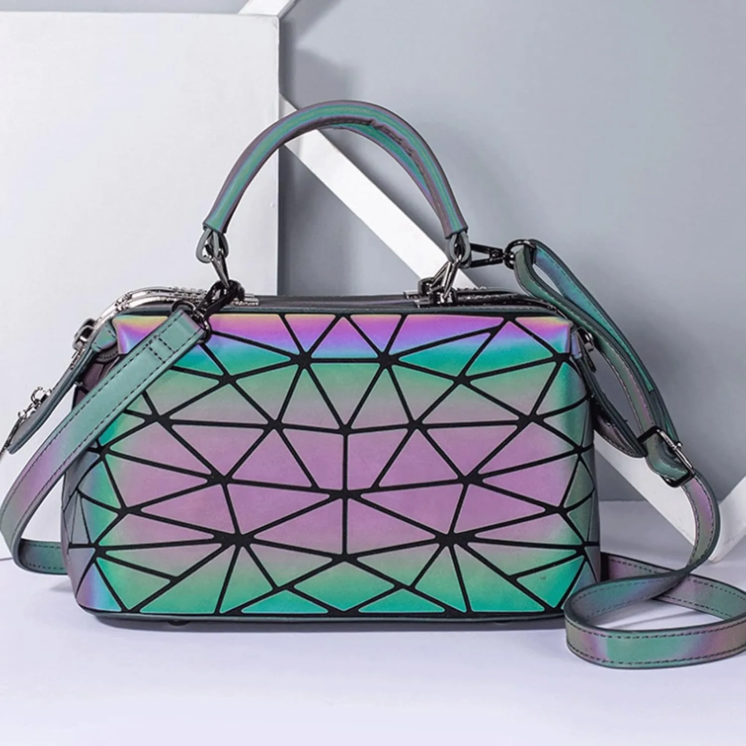 Women's Handbags Fashion Geometric Handbag Bag Women Luminous Bag Female Messenger Bags Ladies Plain Shoulder Bags Tote Clutch Sac(C)