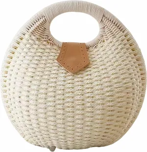Women’s Handwoven Rattan Handbags Stylish Straw Tote for Summer Beach Retro Woven Shell Bag