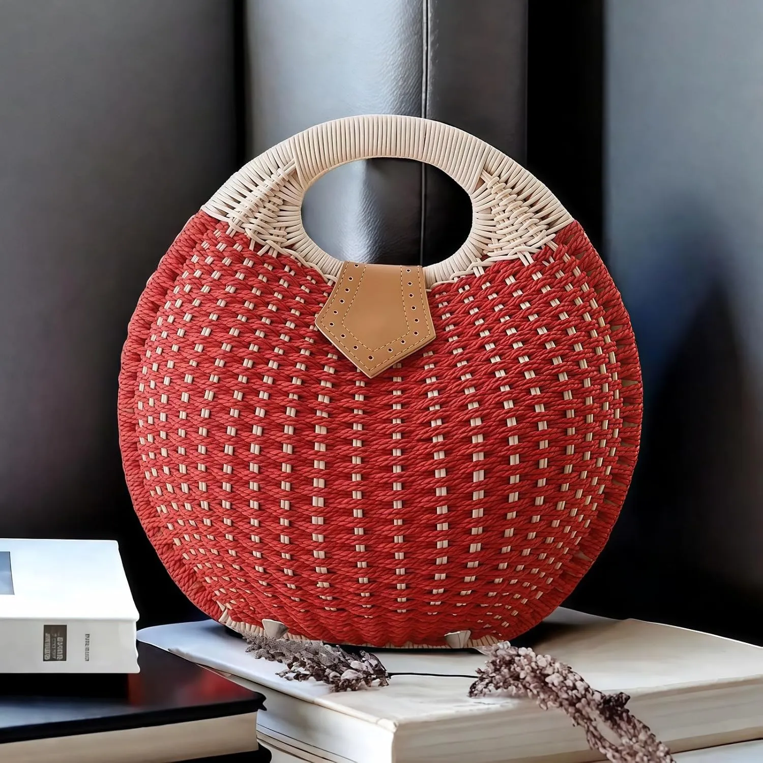 Women’s Handwoven Rattan Handbags Stylish Straw Tote for Summer Beach Retro Woven Shell Bag
