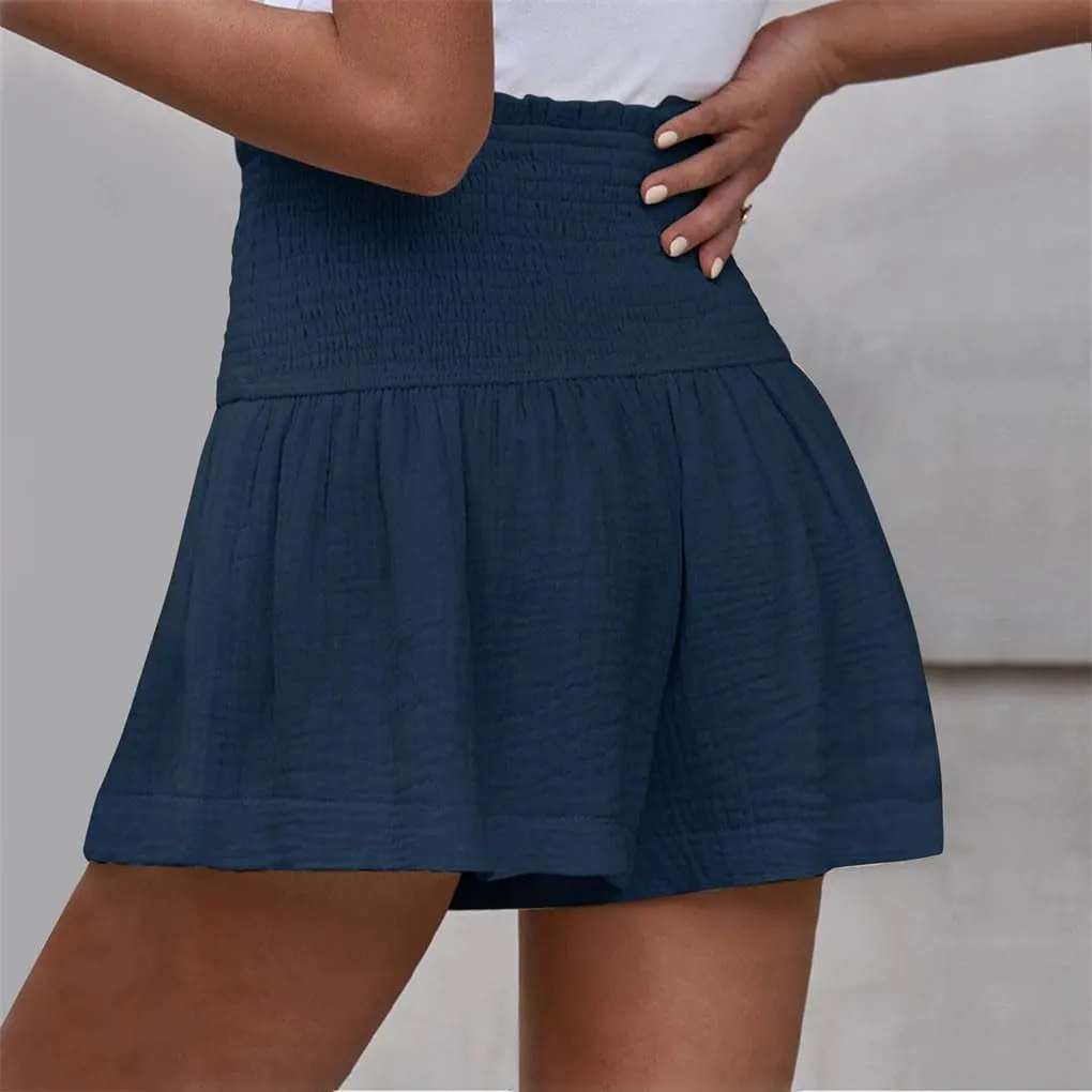 Women's High Waist Soft Solid Color Wide Leg Shorts Elastic Waist Casual Shorts
