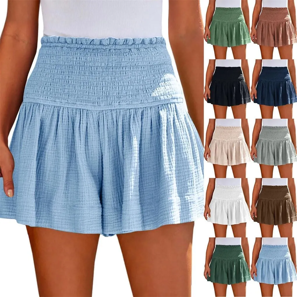 Women's High Waist Soft Solid Color Wide Leg Shorts Elastic Waist Casual Shorts