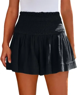 Women's High Waist Soft Solid Color Wide Leg Shorts Elastic Waist Casual Shorts