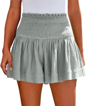 Women's High Waist Soft Solid Color Wide Leg Shorts Elastic Waist Casual Shorts