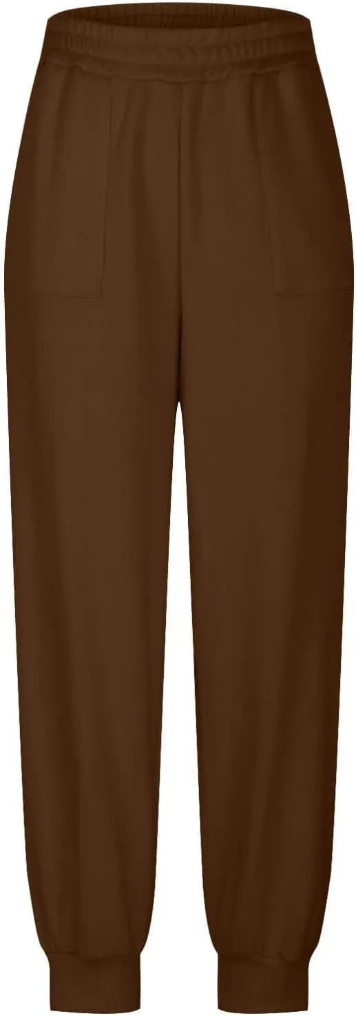 Women's Jogging Sweatpants Solid Loose Sports Pants Comfortable High Waisted Trousers Leg Binding Pants with Pockets