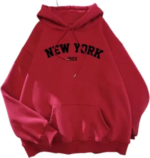 Womens Kawaii Solid Color Long Sleeve Drawstring Printed Pullover Hoodies Soft Sweatshirts with Pockets