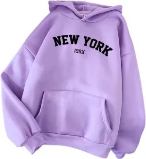 Womens Kawaii Solid Color Long Sleeve Drawstring Printed Pullover Hoodies Soft Sweatshirts with Pockets