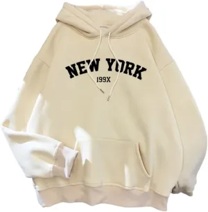Womens Kawaii Solid Color Long Sleeve Drawstring Printed Pullover Hoodies Soft Sweatshirts with Pockets