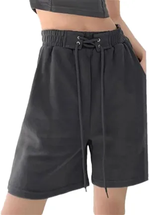 Women's Lace-Up Elastic Waist Shorts Ladies Solid Color Jogging Comfort Loose Casual Shorts