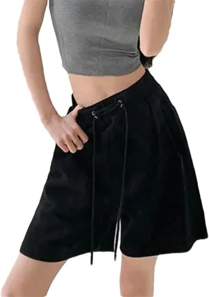 Women's Lace-Up Elastic Waist Shorts Ladies Solid Color Jogging Comfort Loose Casual Shorts