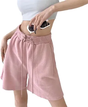 Women's Lace-Up Elastic Waist Shorts Ladies Solid Color Jogging Comfort Loose Casual Shorts