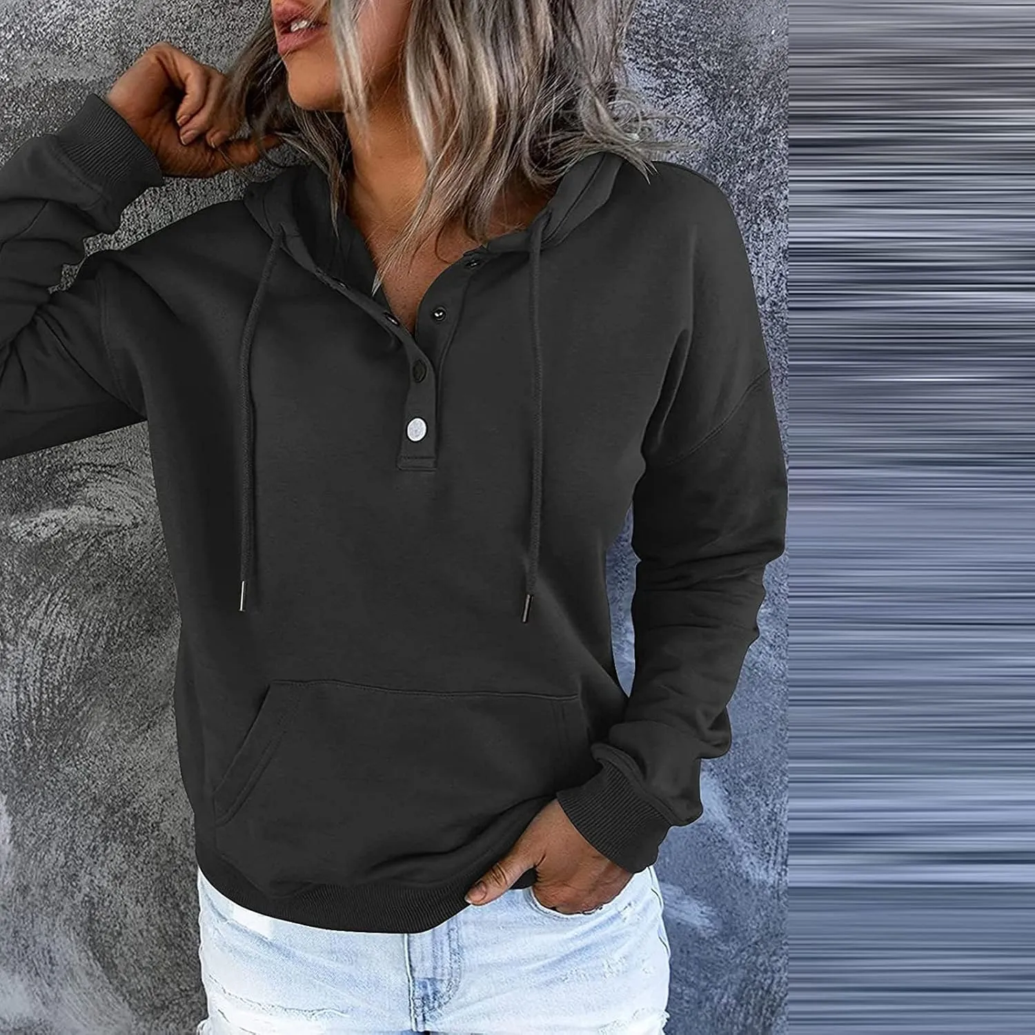 Womens Long Sleeve Button Up Sweatshirt Trendy Solid Color Warm Drawstring Hoodies Going Out Y2K Athletic Casual Top