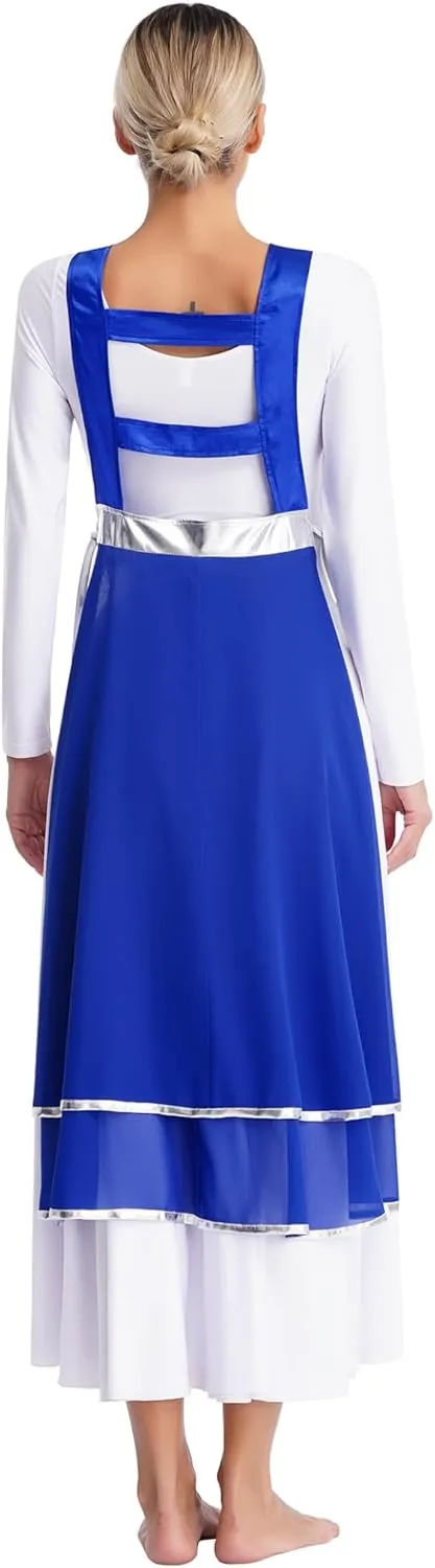 Womens Praise Dance Tunic Overlay Tunic Lace-up Sides Split Sleeveless Liturgical Worship Dress