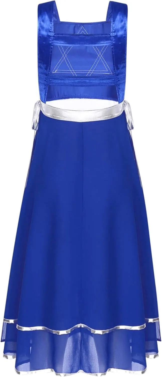 Womens Praise Dance Tunic Overlay Tunic Lace-up Sides Split Sleeveless Liturgical Worship Dress