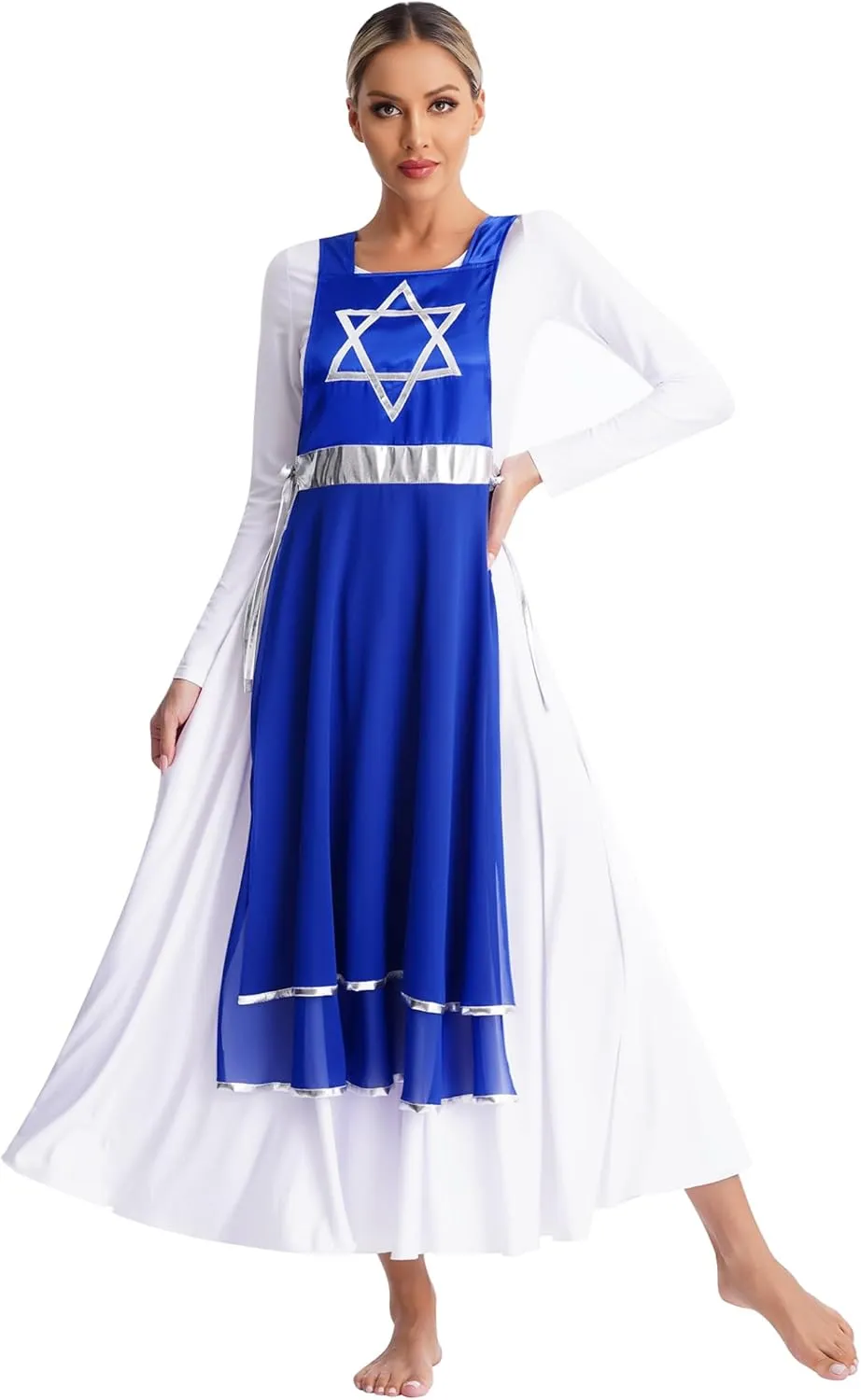Womens Praise Dance Tunic Overlay Tunic Lace-up Sides Split Sleeveless Liturgical Worship Dress