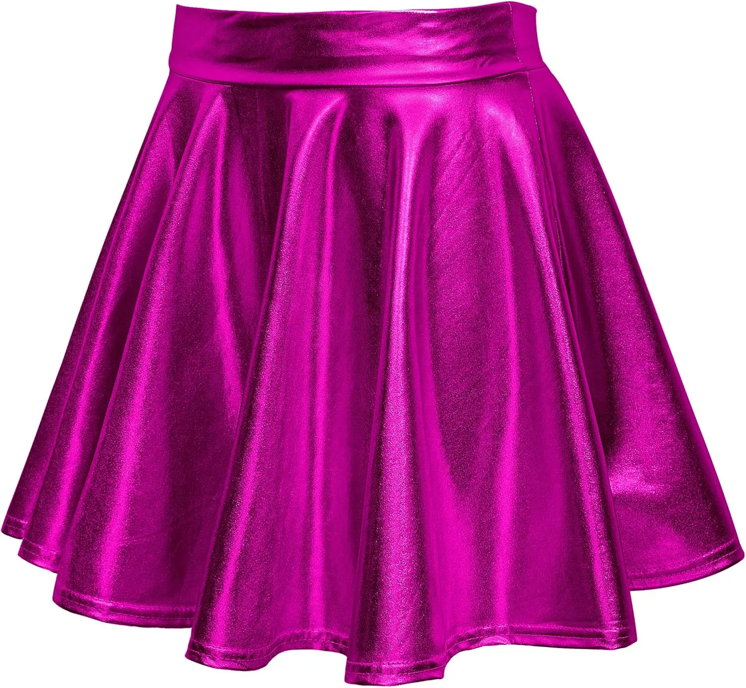 Women's Shiny Metallic Wet Look Stretchy Flared Mini Skater Skirt