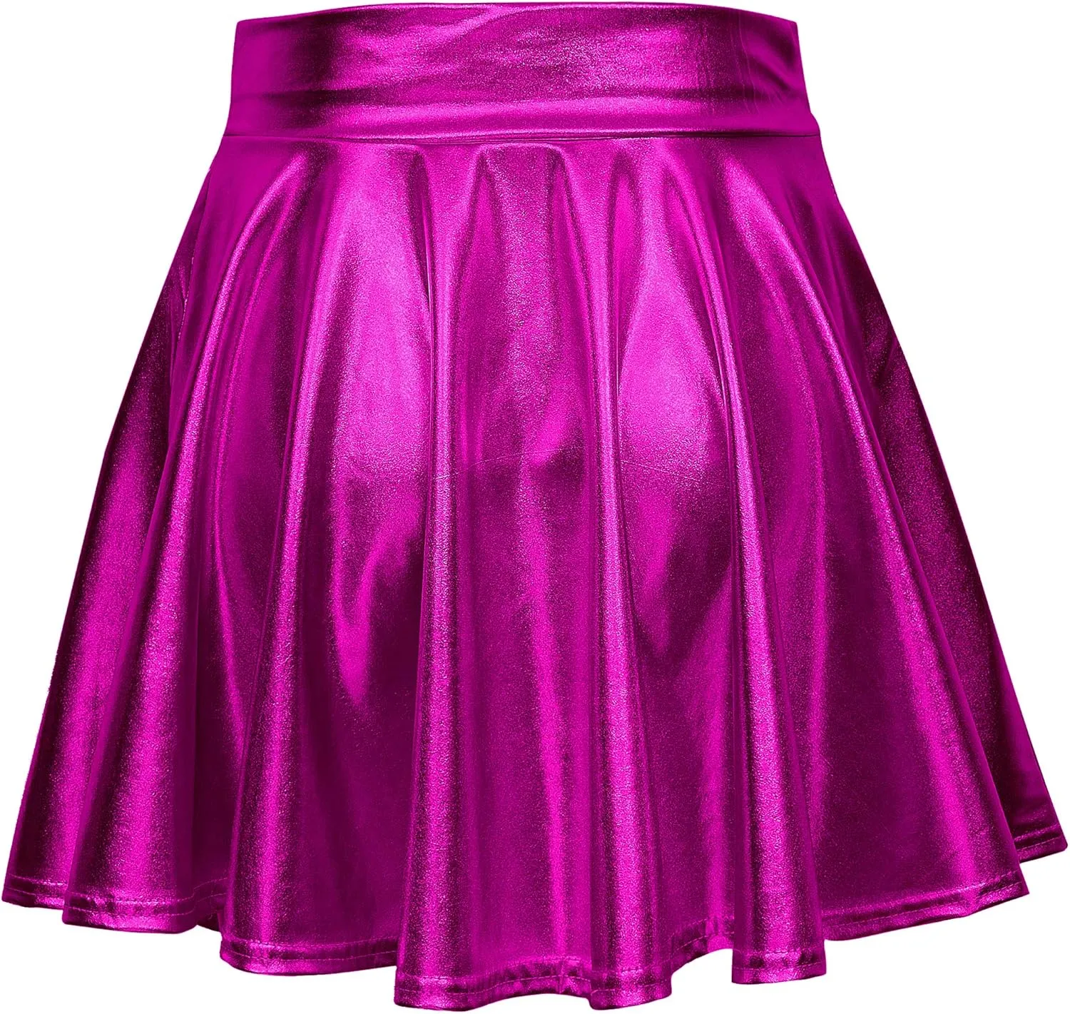 Women's Shiny Metallic Wet Look Stretchy Flared Mini Skater Skirt