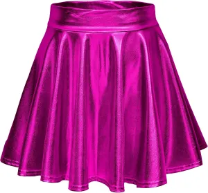 Women's Shiny Metallic Wet Look Stretchy Flared Mini Skater Skirt