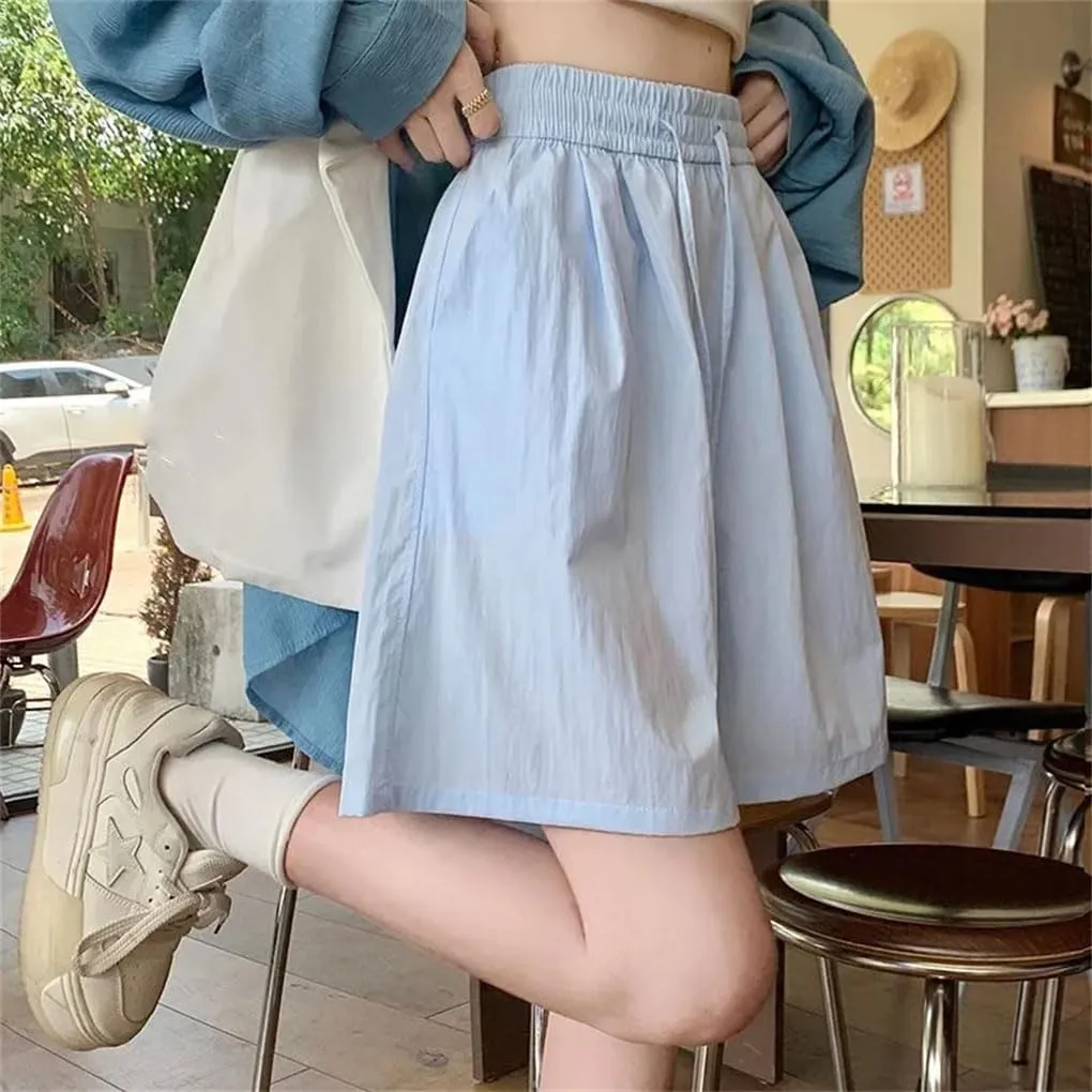 Women's Silk Lace-Up Shorts Classic Loose High Waist Solid Color Casual Vacation Wide Leg Pants