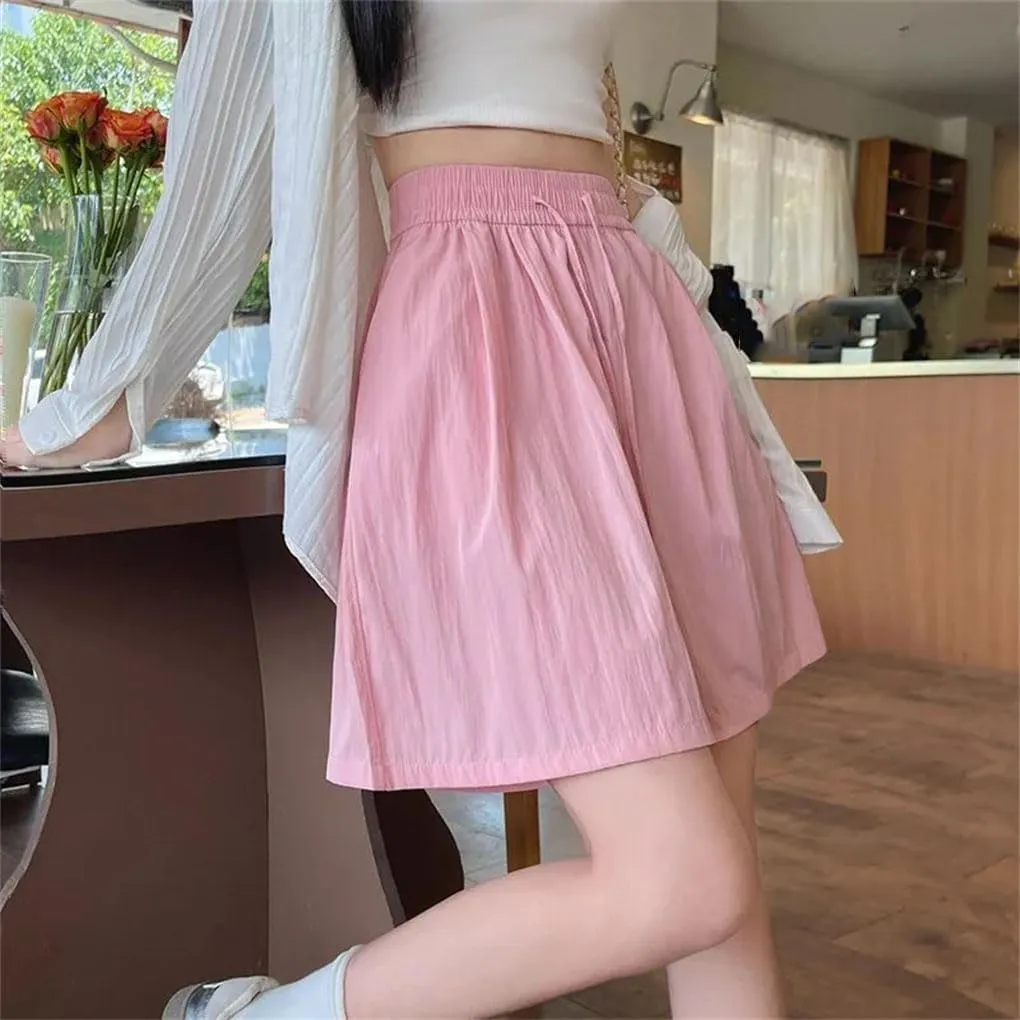 Women's Silk Lace-Up Shorts Classic Loose High Waist Solid Color Casual Vacation Wide Leg Pants