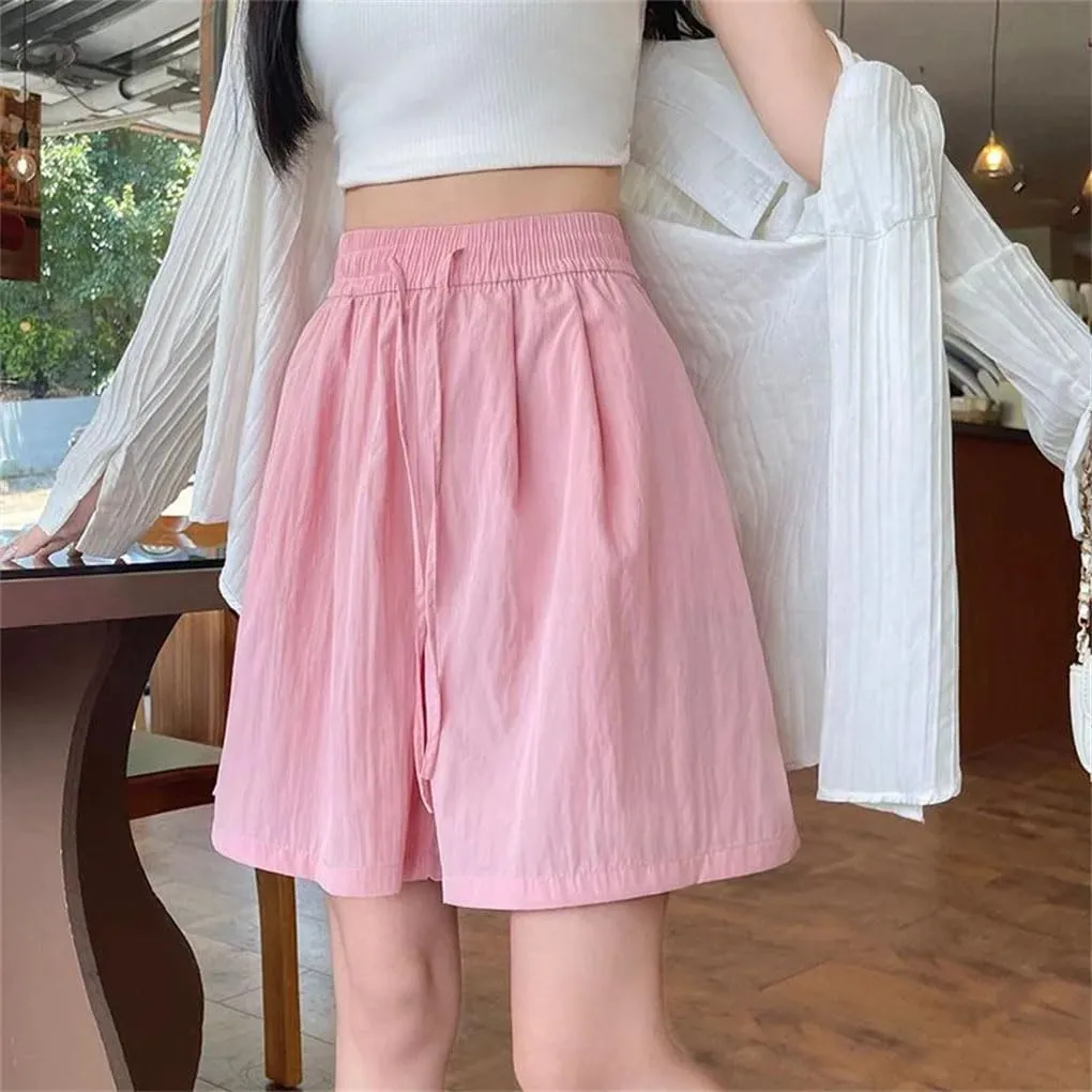 Women's Silk Lace-Up Shorts Classic Loose High Waist Solid Color Casual Vacation Wide Leg Pants