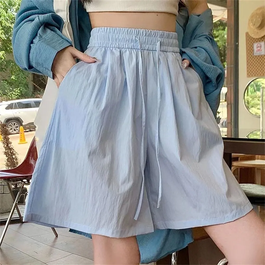 Women's Silk Lace-Up Shorts Classic Loose High Waist Solid Color Casual Vacation Wide Leg Pants
