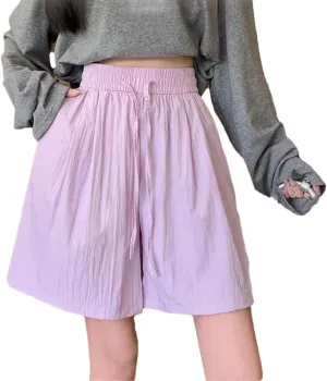 Women's Silk Lace-Up Shorts Classic Loose High Waist Solid Color Casual Vacation Wide Leg Pants